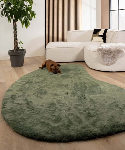 Fluffy vloerkleed organisch - Comfy Plus olijfgroen 200x306