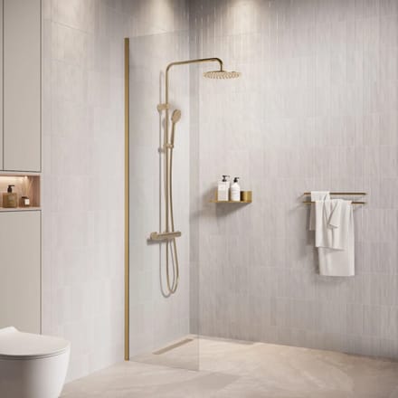 Badplaats Douchewand Florida 40 x 200 cm – Goud – Inloopdouche 8 mm Veiligheidsglas