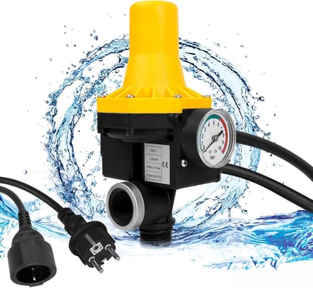 Pompbesturing met Manometer - Drukregelaar Pomp - Automatische Waterdruk - Ingebouwde Droogloopbeveiliging - 10 Bar Max Druk - Geel