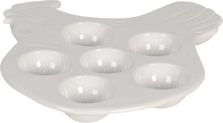 Clayre & Eef Eierschaal 13x14x3 cm Beige Keramiek Kip Eierdopje Eierhouder