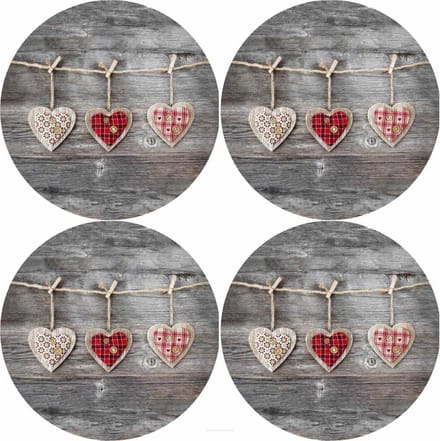 Bertoni - Placemats - tafelmatten set van 4 stuks - rond - 33 cm - Harten - grijs