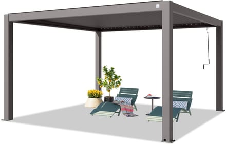 PRIMEYARD Pergola 4x4 m staanders van aluminium met aluminium lamellendak paviljoen grijs