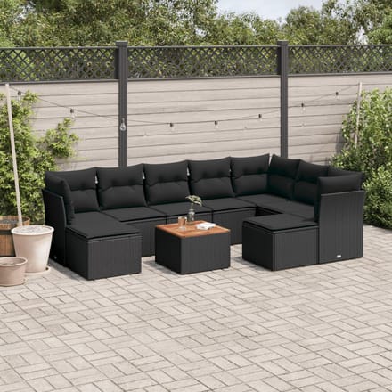 vidaXL - 10-delige - Loungeset - met - kussens - poly - rattan - zwart