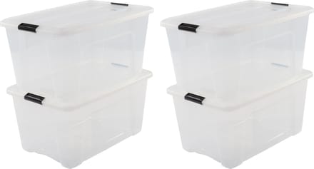 IRIS Topbox Opbergbox - 45L - Kunststof - Transparant/Zwart - Set van 4