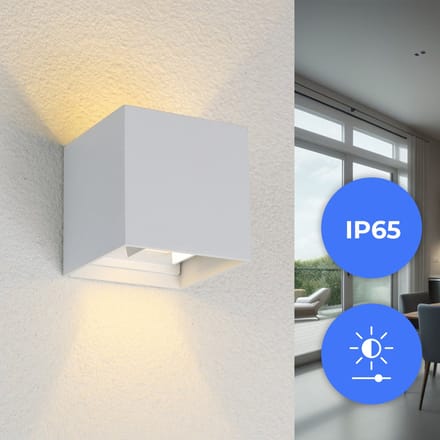 Qube Dimbaar Wandlamp LED 6Watt WIT 230Volt IP65