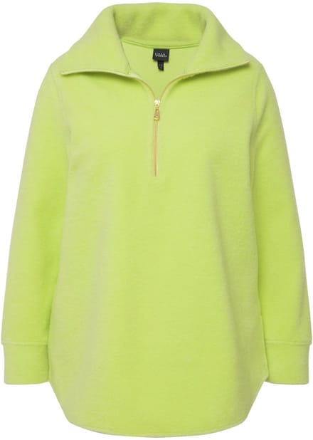 Ulla Popken - Dames - Fleeceshirt A-lijn opstaande kraag rits lange mouwen - Limoengroen - Maat 42+