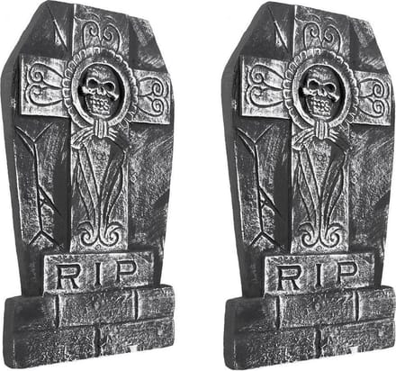 Boland Grafsteen schedel - Set van 2x stuks - 50 x 27 cm - polystyreen - RIP - halloween - horror - kerkhof