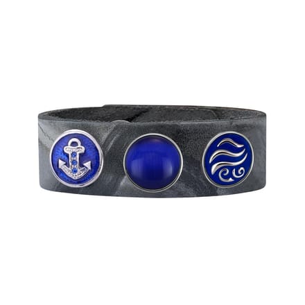 Quiges Dames Leren Armband Grijs met 3 Drukknopen Set 19.5 - 21.5cm - EBCMS318