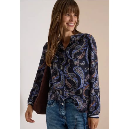Blouse met lange mouwen, split in de hals en print
