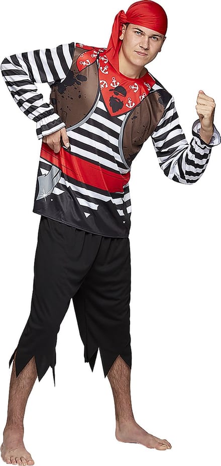 Piraten kostuum - Heren - Maat M - Broek + Blouse + Hoofddoek - Carnaval