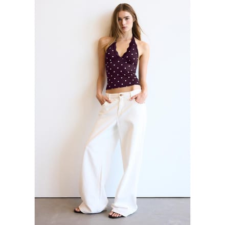 Stradivarius Haltertop met kant  Paars S