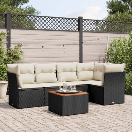 vidaXL - 6-delige - Loungeset - met - kussens - poly - rattan - zwart