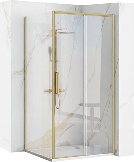 Rea Rapid Slide - Hoekdouchecabine - Geborsteld Goud - 100X100 Vierkant - 100X100X195Cm