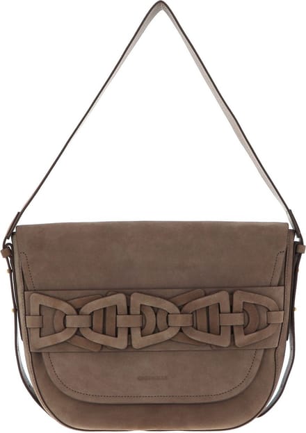 COCCINELLE Leren Schoudertas Gitane Suede Crossbody Bag New Taupe Bruine