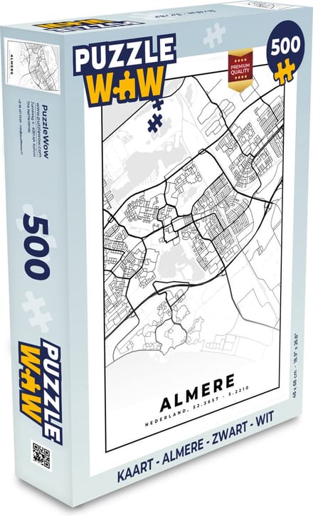 Puzzel Kaart - Almere - Zwart - Wit - Legpuzzel - Puzzel 500 stukjes