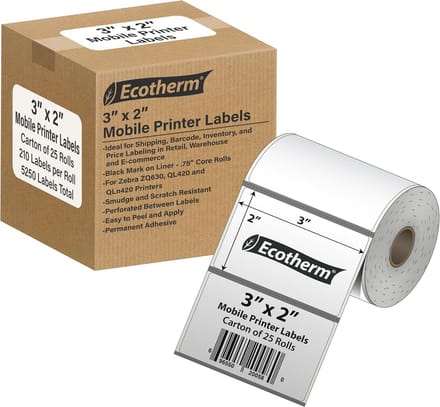 3x2 Direct Thermische Etiketten voor Mobiele Printers Zwarte Markering 7560 Stuks