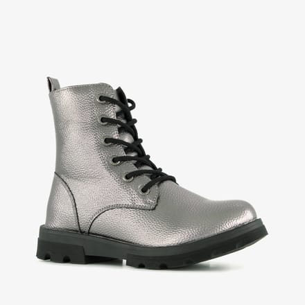 Blue Box metallic meisjes veterboots zilverkleurig - Maat 32