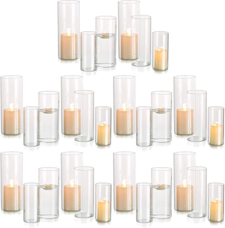 Glazen Cilinder Houders - Vaas Kaarsen - Tafel Decoratie - Set van Drie - 30 Stuks - Transparant