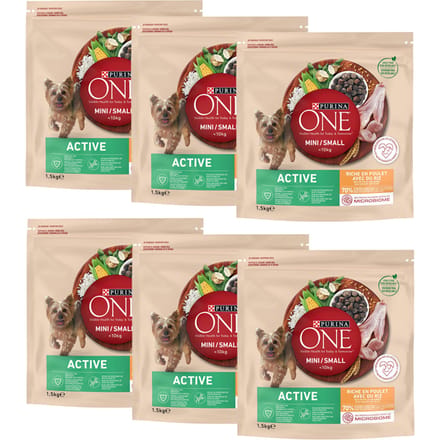 9kg (6x1,5kg) Mini Active Kip & Rijst Purina ONE Hondenvoer