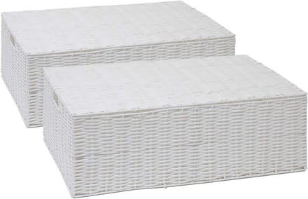 Set van 2 Witte Hars Geweven Opbergdozen Onder Bed met Deksel