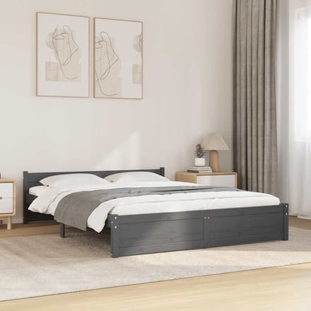 vidaXL - Bedframe - massief - hout - grijs - 135x190 - cm