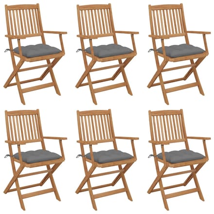 vidaXL - Inklapbare - stoelen - 6 - st - met - kussens - massief - acaciahout