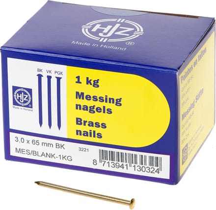 Hjz Messing nagels bombe kop 3.0 x 65mm 1kg