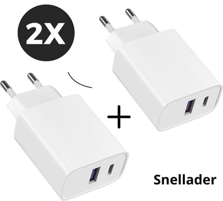 2x USB C Adapter USB C en USB Oplader - 25W Snellader (2 Stuks) - Geschikt voor iPhone en Samsung - Wit