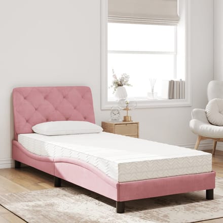 vidaXL - Bed - met - matras - fluweel - roze - 90x190 - cm
