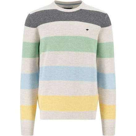 Fynch-Hatton Trui O-Neck Striped Structure New Off White-Multi / male