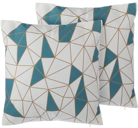 CLARKIA - Sierkussen set van 2 - Wit/Blauw - 45 x 45 cm - Katoen