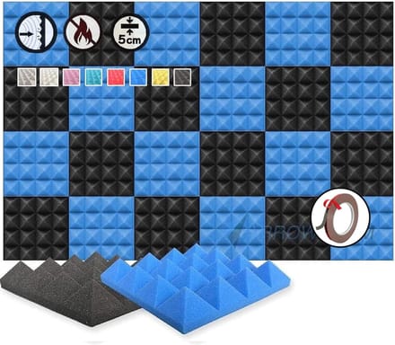 Geluidabsorberende Akoestische Panelen Piramide Vlamvertragend 25x25x5cm Blauw Zwart