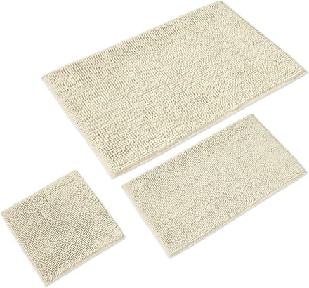 Famanu – Badmatten Set 3 - delig Crème • - voorlegger () - badmat ( - ) • antislip wasbare badkamerteppich - uitsnijding