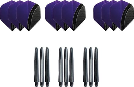 Darts Set - Dartset - 3 sets Curve dartflights en 3 sets nylon shafts - 18 pcs - Paars