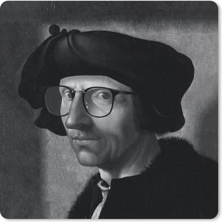 Muismat 20x20 cm - Mousepad Jacob Cornelisz van Oostsanen - Bril - Zwart - Wit - Muismatten