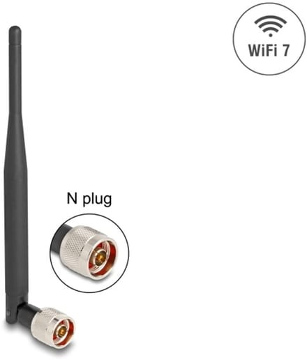 Delock WiFi 7 Antenna N plug 2 - 3 dBi 20.6 cm omnidirectional with tilt joint and flexible material black