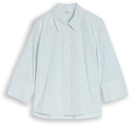Tom Tailor - Popeline overhemdblouse met 3/4-mouwen - Maat 36 - blue haze white thin stripe