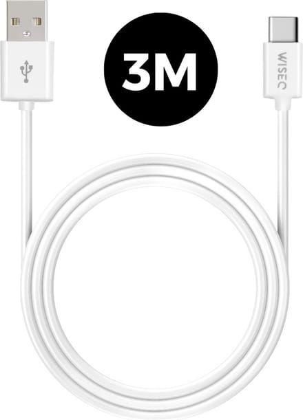USB A naar USB C oplaadkabel 3 meter – fast charge kabel – oplaadsnoer USB C naar USB A - geschikt voor iPhone & Samsung - wit – WiseQ