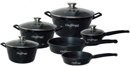 Cheffinger | Black Line Pannenset | 10 Delig | Midnight Black | Alle warmtebronnen