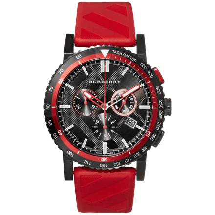 Burberry BU9805 Heren Chronograaf Horloge 42mm Rode Band