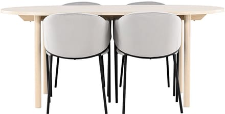 Andy eethoek tafel 90x180cm en 4 velours stoelen met armleuningen whitewash.