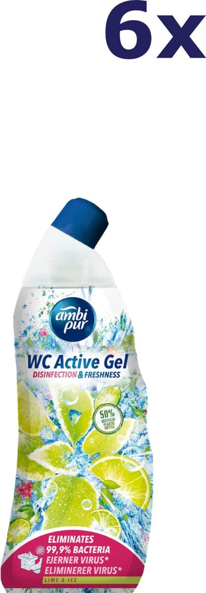 6x Ambi Pur 750ml WC Active gel lime & ice