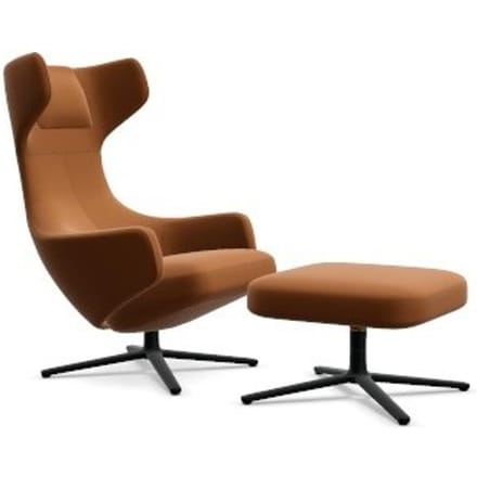 Vitra Grand Repos Fauteuil & Ottoman - basic dark gepoedercoat - Leder Premium F cognac  - Zithoogte 45 cm