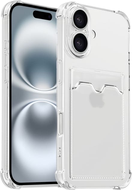 ShieldCase TPU hoesje met pasjeshouder geschikt voor iPhone 17 (transparant) – stevige case met kaarthouder, shockproof bescherming en dunne pasvorm