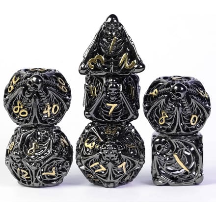 Cusdie Dés Polyédriques Métalliques Creux Squelette 7 Pièces D4-D20 pour le Jeu de Rôle Dungeons and Dragons Pathfinder noir