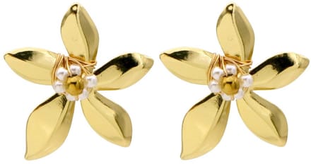 Oorbellen - RVS - bloem met parels - 3,5 cm