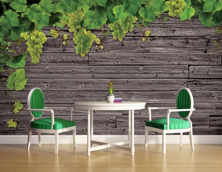 Wooden Wall Grapes Photo Wallcovering