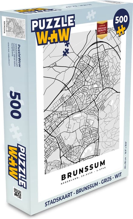 Puzzel Stadskaart - Brunssum - Grijs - Wit - Legpuzzel - Puzzel 500 stukjes - Plattegrond