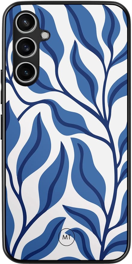 Hoesje geschikt voor Samsung Galaxy A54 - Blue leaves - TPU Hard Case Backcover - Blauw - Mooie Telefoonhoesjes