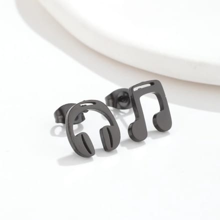dames RVS oorknoppen met headphone-11mm-zwart